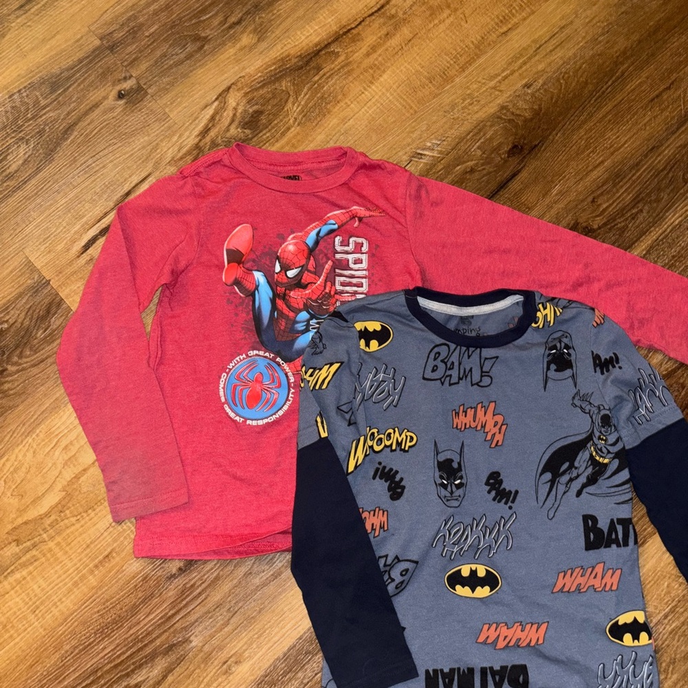 Red Spider-Man and Gray Batman Long Sleeve Shirts